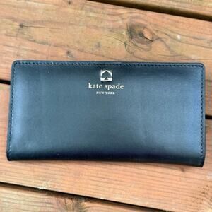 Kate Spade Black & Hot Pink Leather Wallet – Snap Closure – Excellent Condition